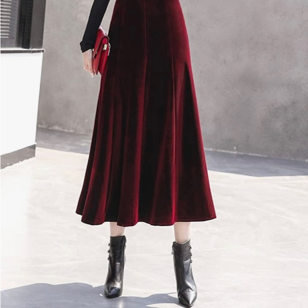 Theomiles Women Vintage Elastic Waist Velvet skirt size L